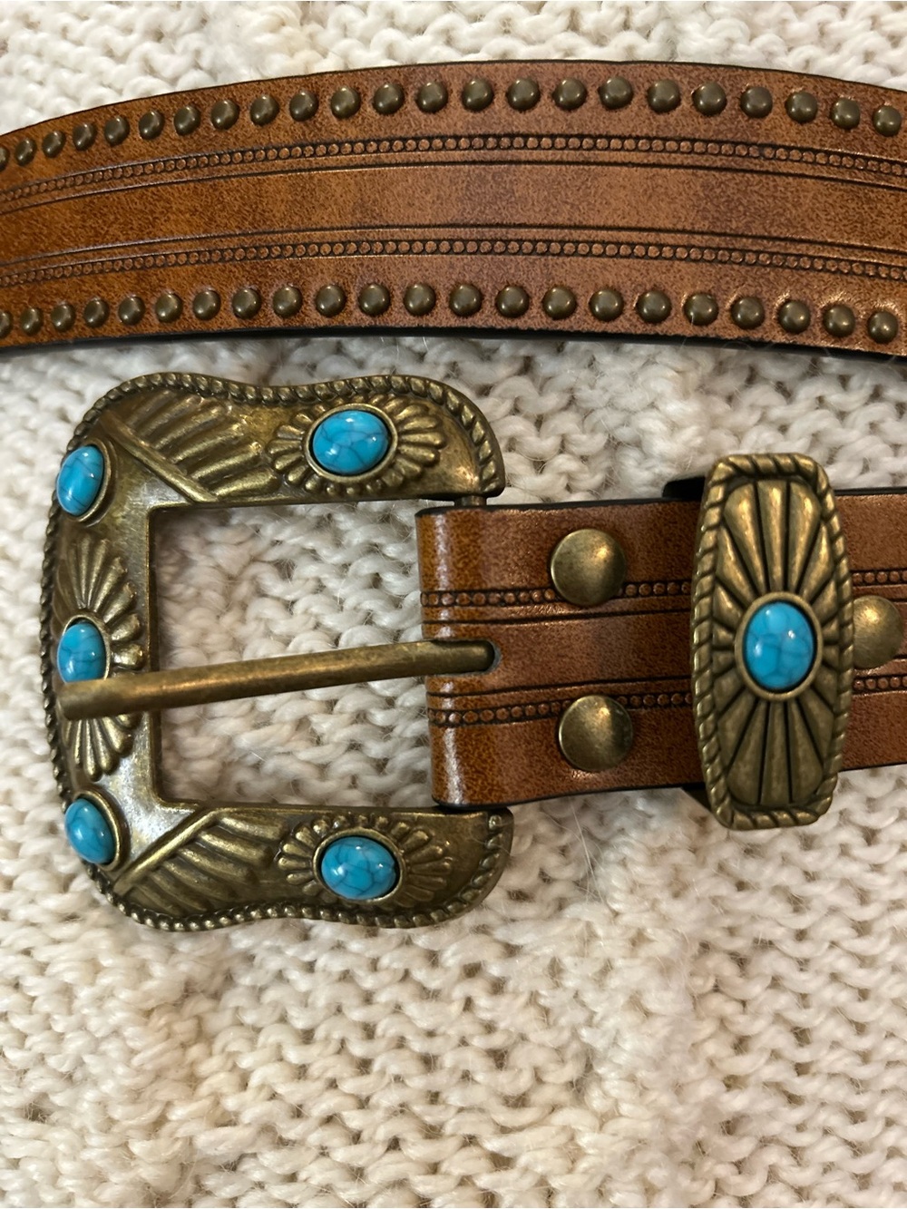 Turquoise Concho Western Leather Belt